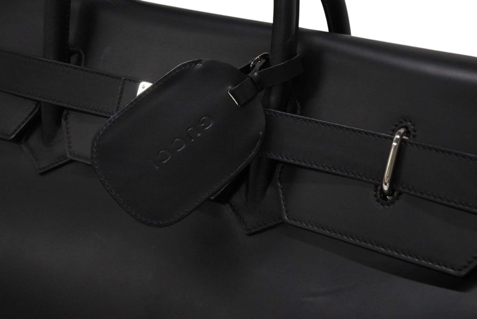Gucci Kelly Shape Logo Boston Bag Calfskin Leather Black Silver — view 4