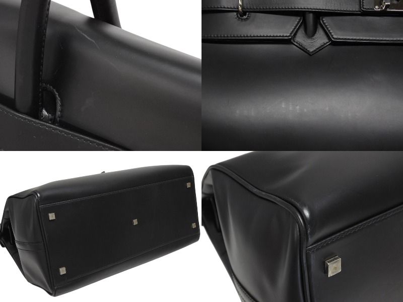 Gucci Kelly Shape Logo Boston Bag Calfskin Leather Black Silver — view 7