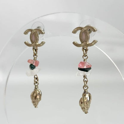 Chanel CC Logo Drop Earrings Stone Gold