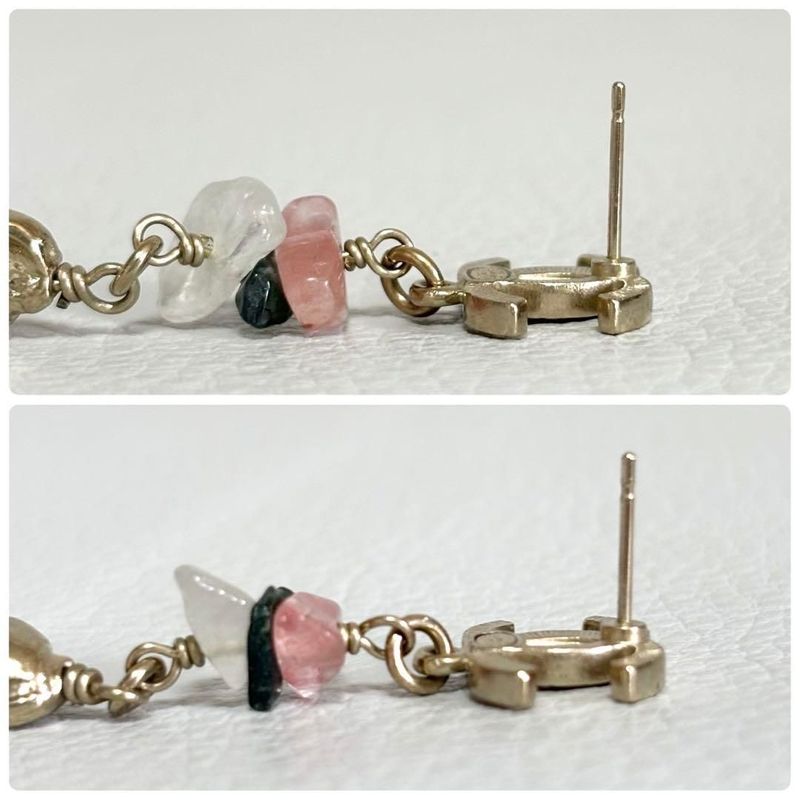 Chanel CC Logo Drop Earrings Stone Gold