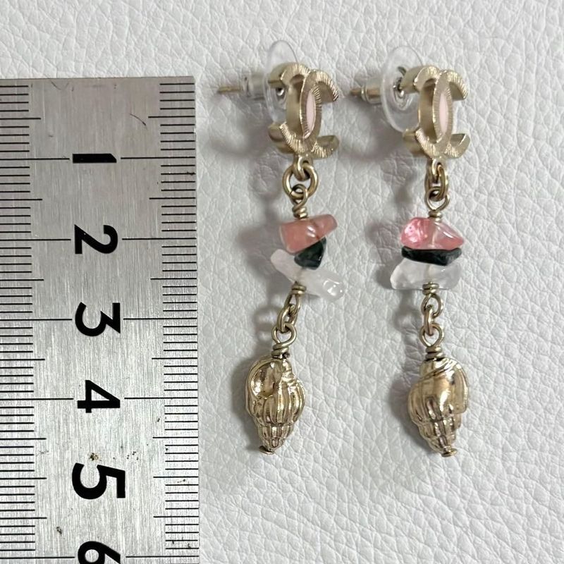 Chanel CC Logo Drop Earrings Stone Gold