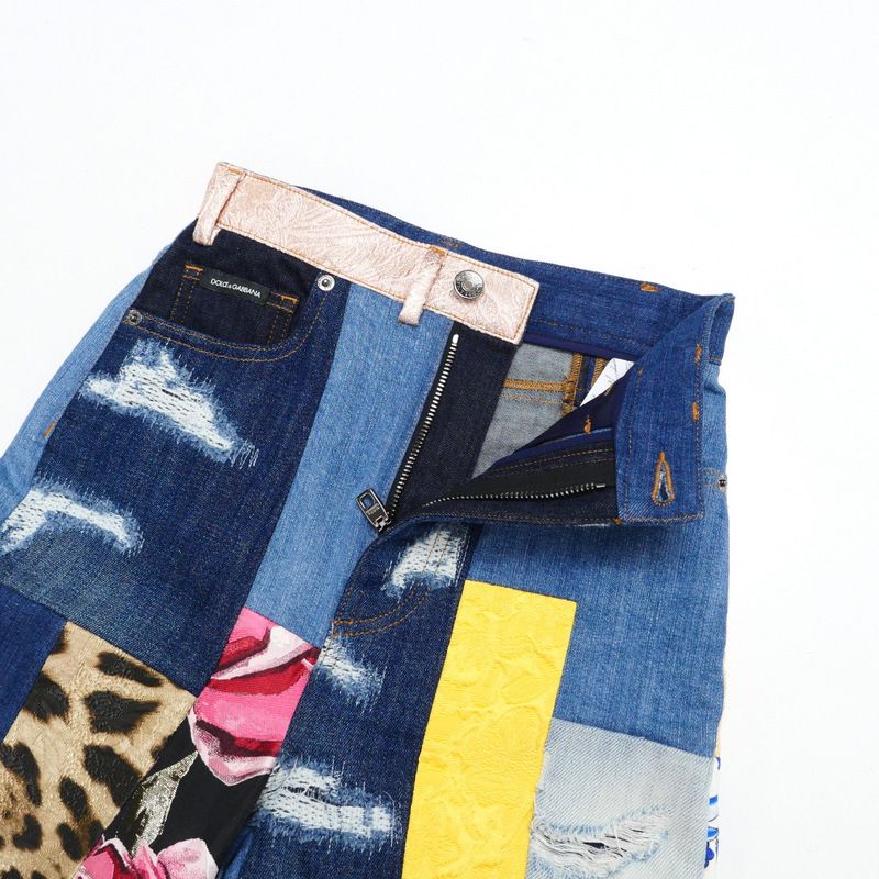 Dolce & Gabbana Denim Pants 40 Patchwork Tapered
