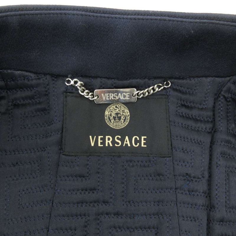 Versace Double Breasted Long Coat Stand Neck Quilted Lining 38 Navy GV • GY18