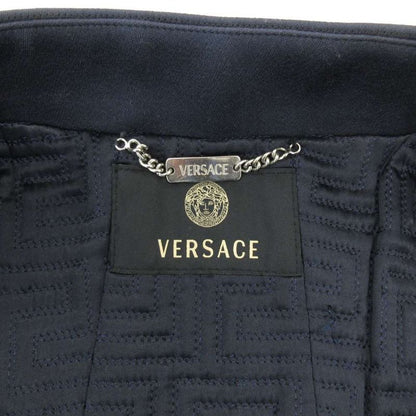 Versace Double Breasted Long Coat Stand Neck Quilted Lining 38 Navy GV • GY18