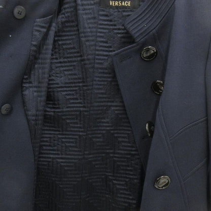 Versace Double Breasted Long Coat Stand Neck Quilted Lining 38 Navy GV • GY18