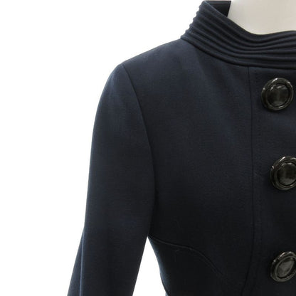Versace Double Breasted Long Coat Stand Neck Quilted Lining 38 Navy GV • GY18