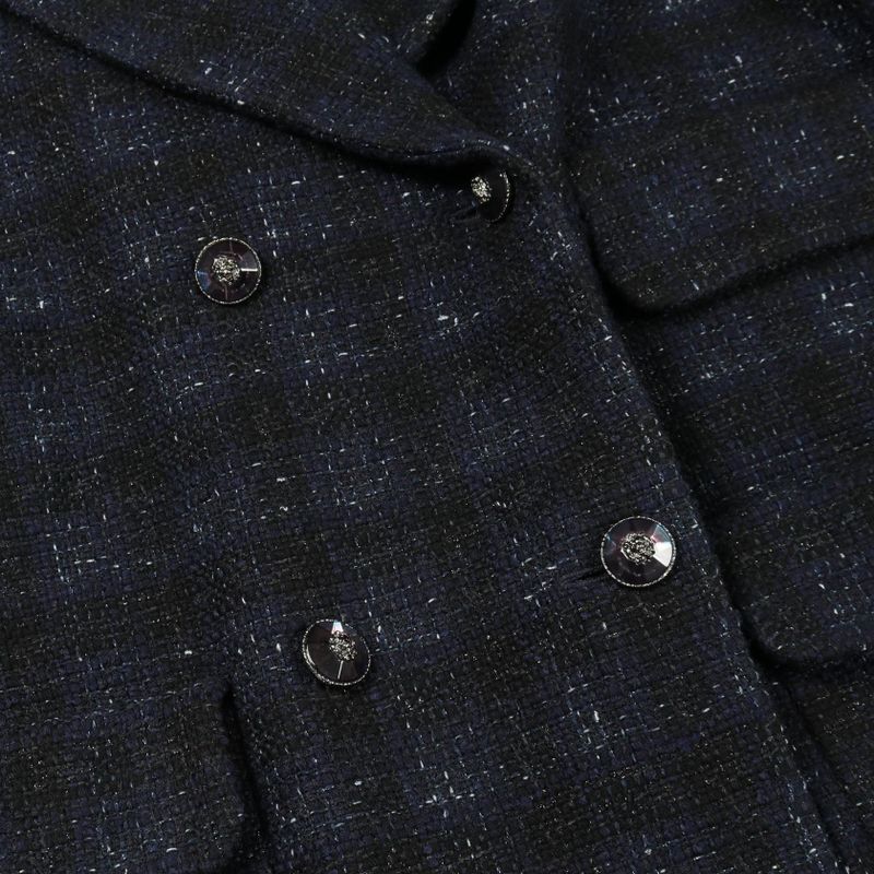 Chanel Bijou Lion Button Iridescent Wool Tweed Double Breasted Wool Nylon Coat