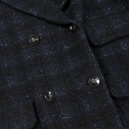 Chanel Bijou Lion Button Iridescent Wool Tweed Double Breasted Wool Nylon Coat