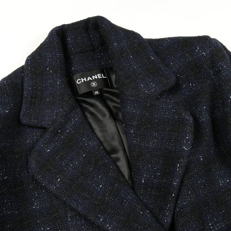 Chanel Bijou Lion Button Iridescent Wool Tweed Double Breasted Wool Nylon Coat