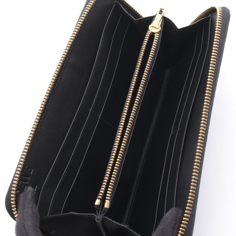 Loewe Round Long Wallet Anagram Black Leather Anagram Round Long Wallet Women's