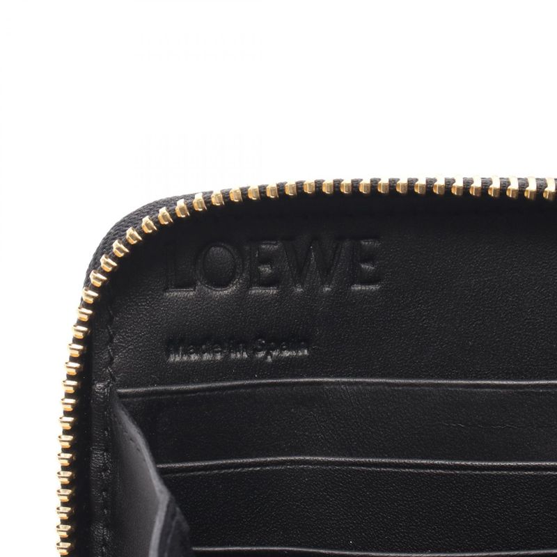 Loewe Round Long Wallet Anagram Black Leather Anagram Round Long Wallet Women's
