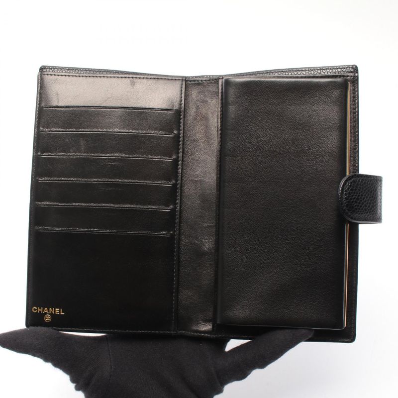 Chanel Bifold Long Wallet Coco Mark A13498 Black Leather Coco Mark Bifold