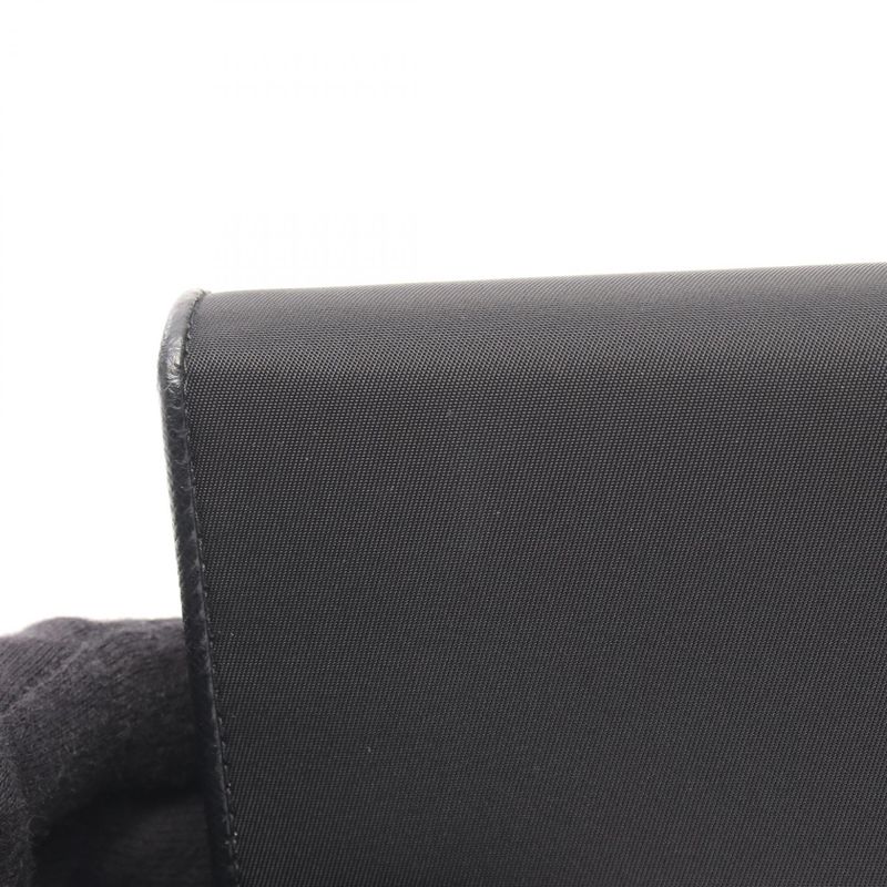 Prada Bifold Long Wallet Tessuto Black Nylon Leather Triangle Logo ZIP Long