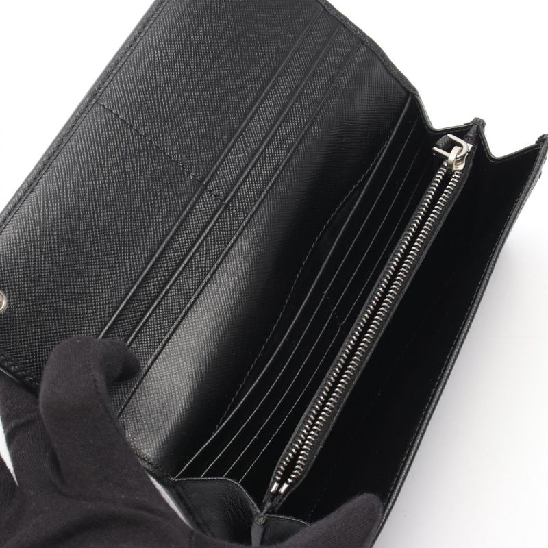 Prada Bifold Long Wallet Tessuto Black Nylon Leather Triangle Logo ZIP Long