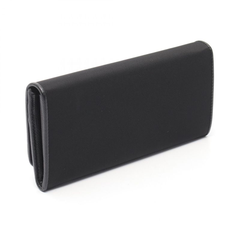 Prada Bifold Long Wallet Tessuto Black Nylon Leather Triangle Logo ZIP Long