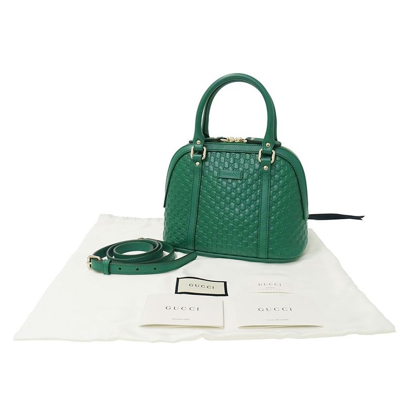 Gucci Bag Women's Brand Handbag Shoulder Bag 2way Micro GG Shima Leather Green