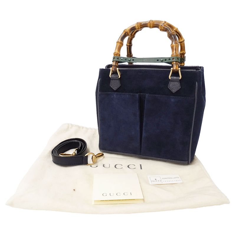 Gucci Bag Women's Brand Handbag Shoulder Bag 2way Bamboo Suede Navy 000/123
