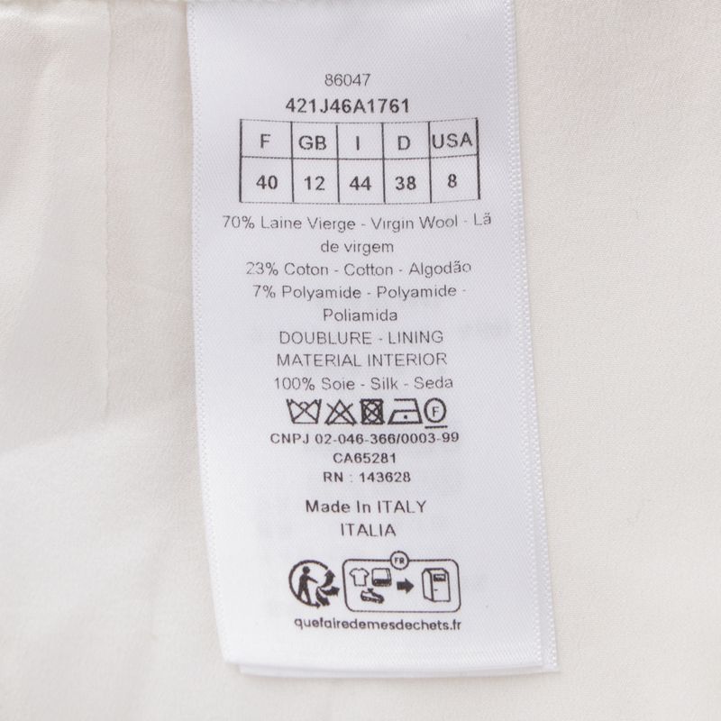 Christian Dior 24 Years Technical Virgin Wool Humidi Skirt 421j46a1761 White 40