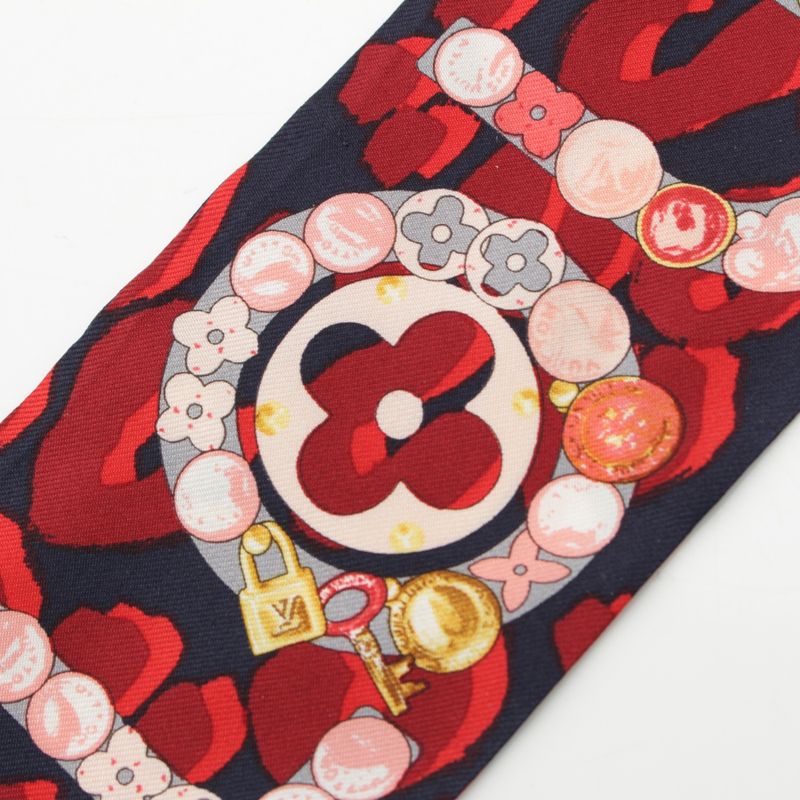 Louis Vuitton Bandeau Silk Monogram Key Pattern Logo Scarf Shawl Red