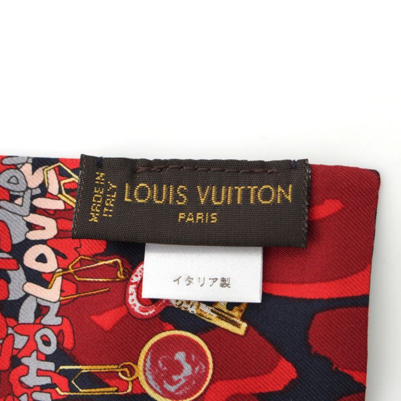 Louis Vuitton Bandeau Silk Monogram Key Pattern Logo Scarf Shawl Red
