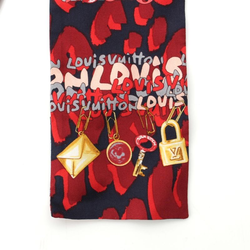 Louis Vuitton Bandeau Silk Monogram Key Pattern Logo Scarf Shawl Red
