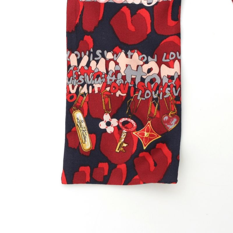 Louis Vuitton Bandeau Silk Monogram Key Pattern Logo Scarf Shawl Red