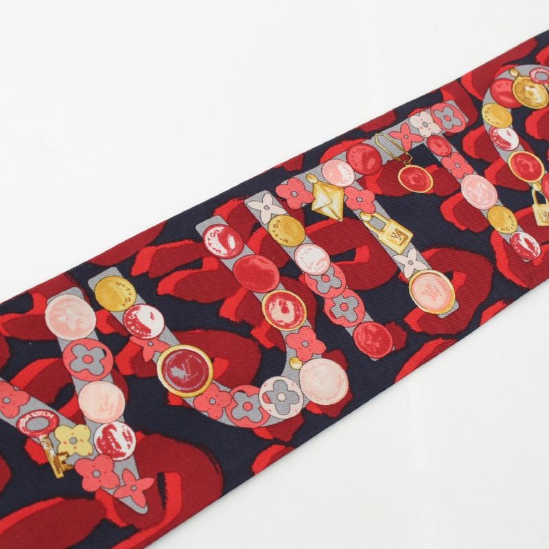 Louis Vuitton Bandeau Silk Monogram Key Pattern Logo Scarf Shawl Red