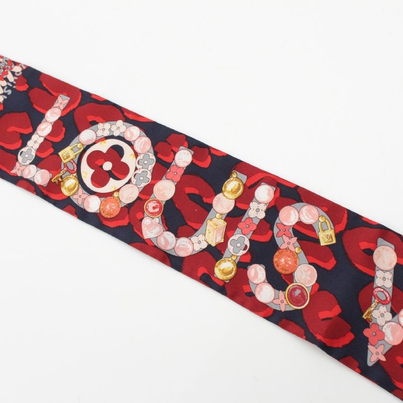 Louis Vuitton Bandeau Silk Monogram Key Pattern Logo Scarf Shawl Red