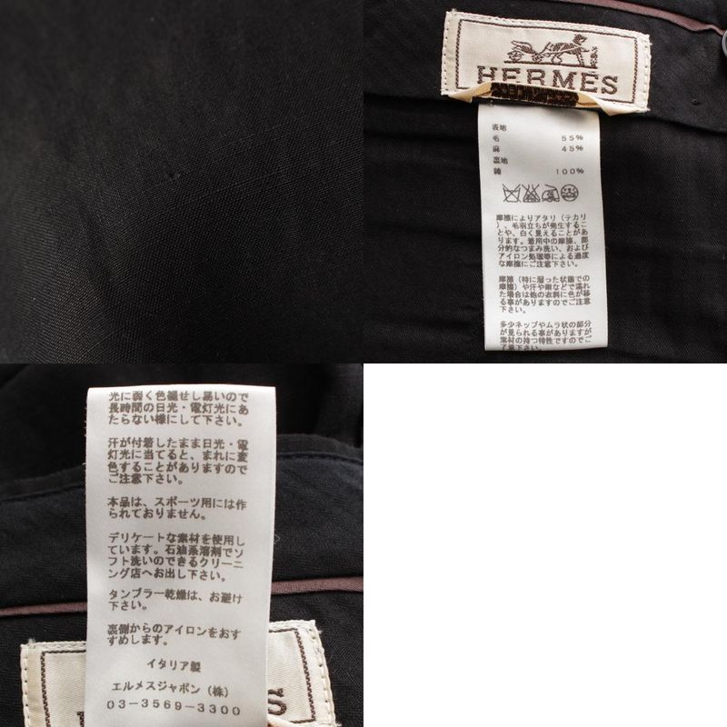 Hermes Wool Linen Pants Bottoms Slacks 63522000 Black 38