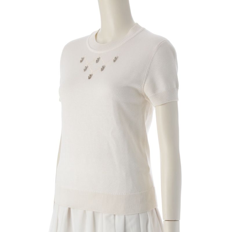Hermes Viscose X Silk Charm Short Sleeve Knit Sweater Tops 2e2603d6 Ivory 36