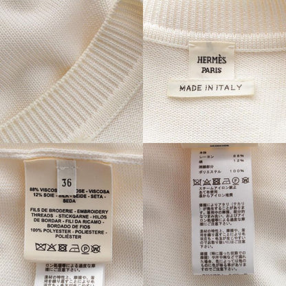 Hermes Viscose X Silk Charm Short Sleeve Knit Sweater Tops 2e2603d6 Ivory 36
