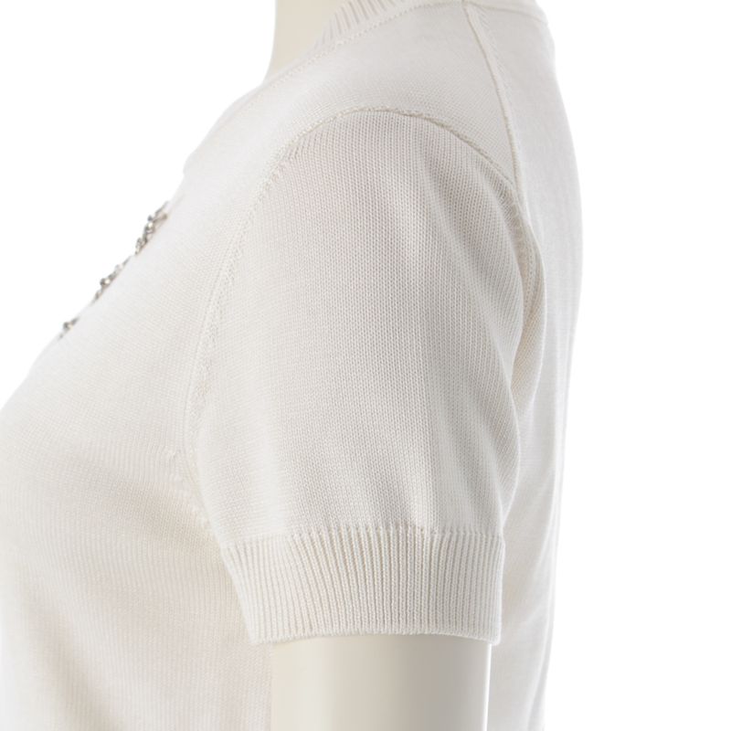 Hermes Viscose X Silk Charm Short Sleeve Knit Sweater Tops 2e2603d6 Ivory 36