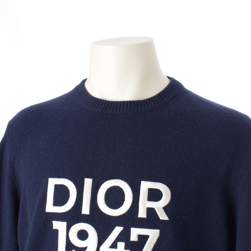 Dior Cashmere Wool Logo 1947 Knit Long Sleeve Tops 413m653at759 Navy M