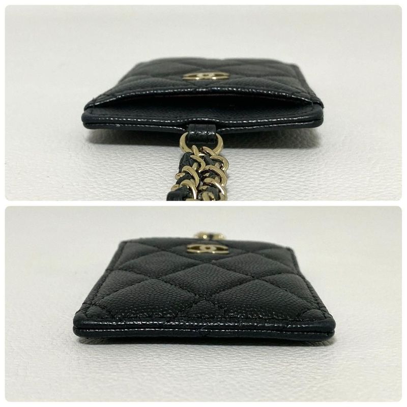Chanel Quilted Card Case Caviar Leather Black CC Logo