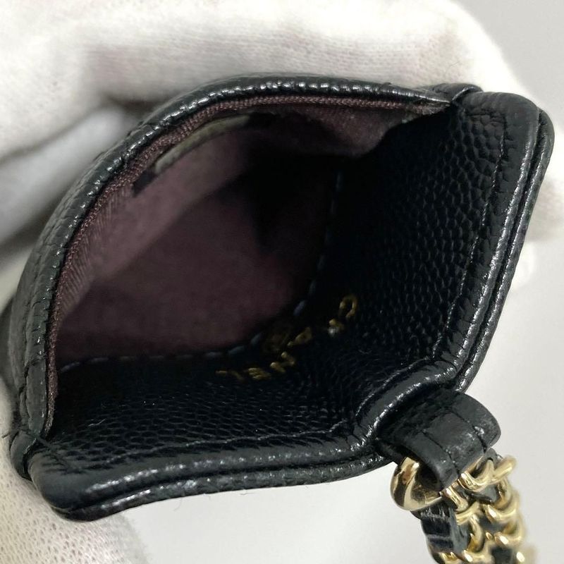Chanel Quilted Card Case Caviar Leather Black CC Logo