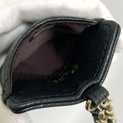 Chanel Quilted Card Case Caviar Leather Black CC Logo