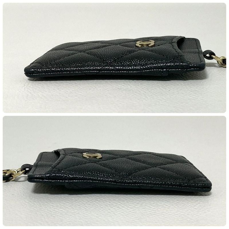 Chanel Quilted Card Case Caviar Leather Black CC Logo