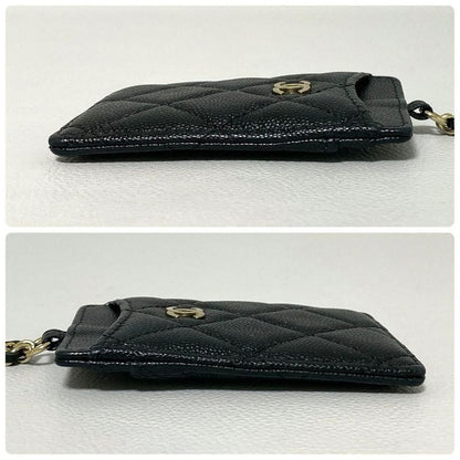 Chanel Quilted Card Case Caviar Leather Black CC Logo