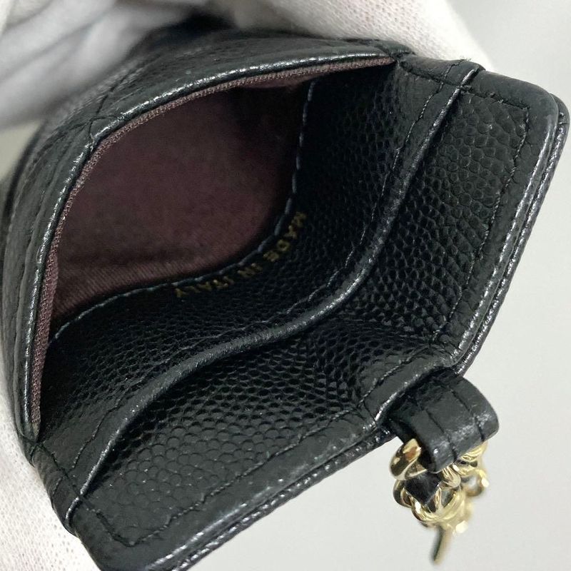 Chanel Quilted Card Case Caviar Leather Black CC Logo
