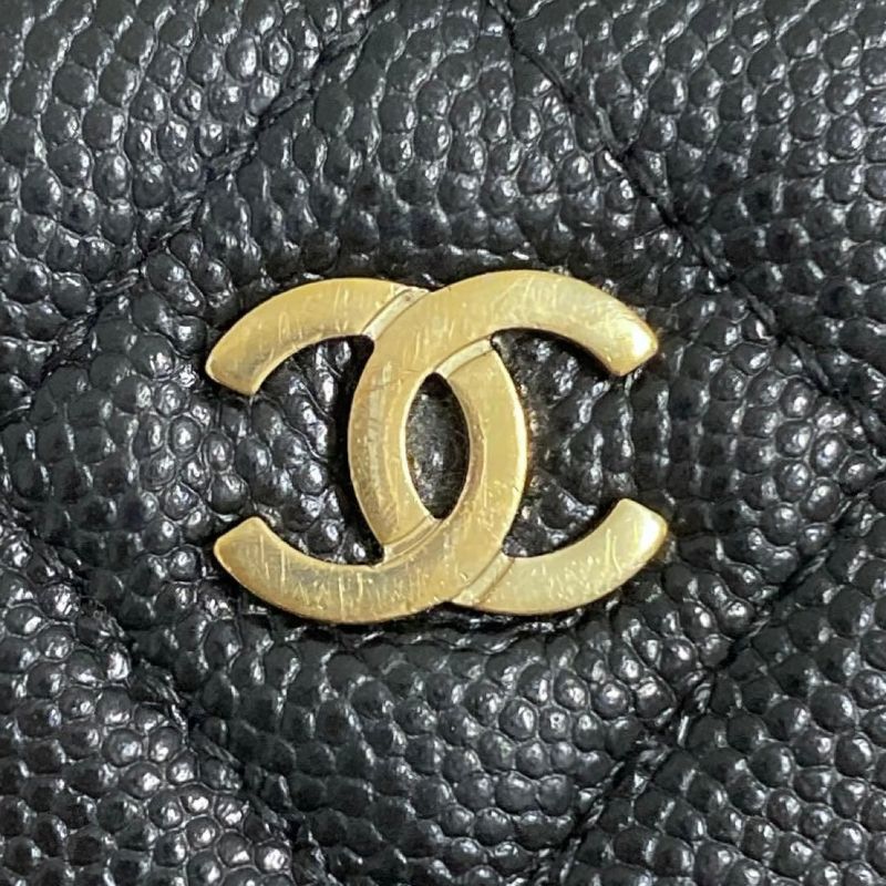 Chanel Quilted Card Case Caviar Leather Black CC Logo