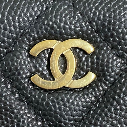 Chanel Quilted Card Case Caviar Leather Black CC Logo