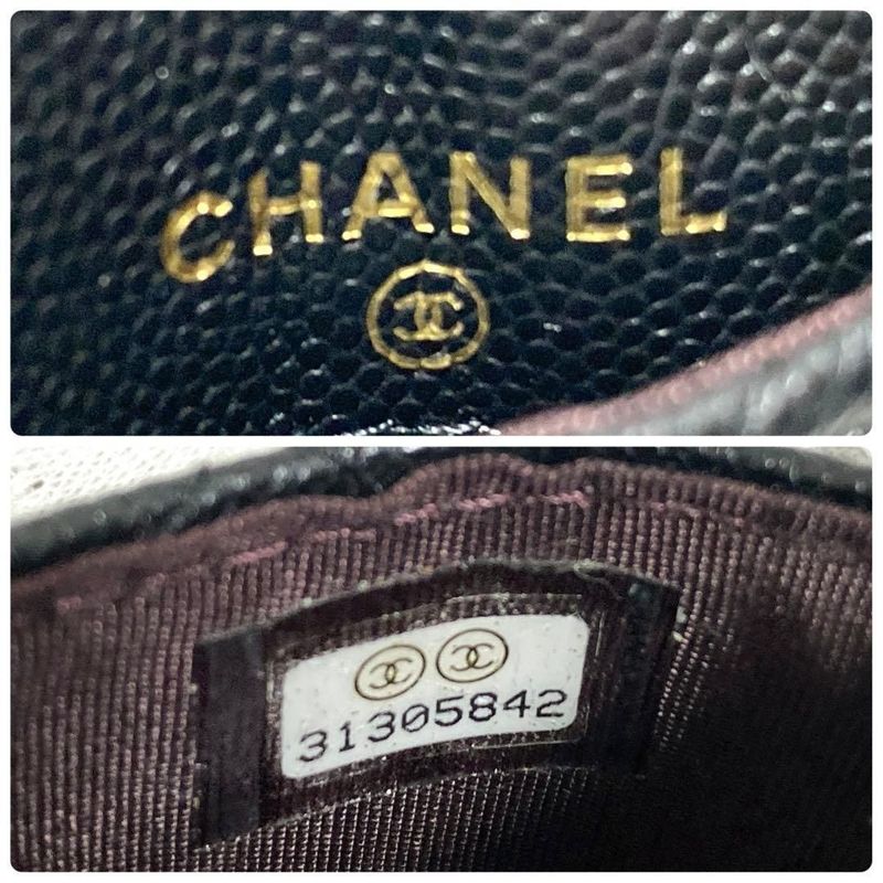 Chanel Quilted Card Case Caviar Leather Black CC Logo