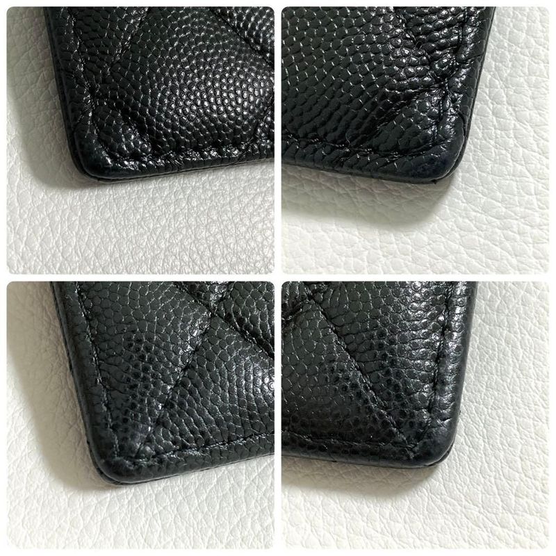 Chanel Quilted Card Case Caviar Leather Black CC Logo