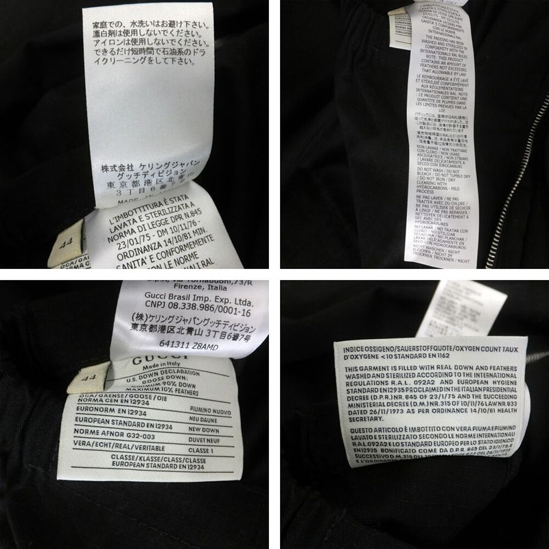 Gucci Down Jacket Black 641311 Z8amd Size Indication 44 Pttch LOGO