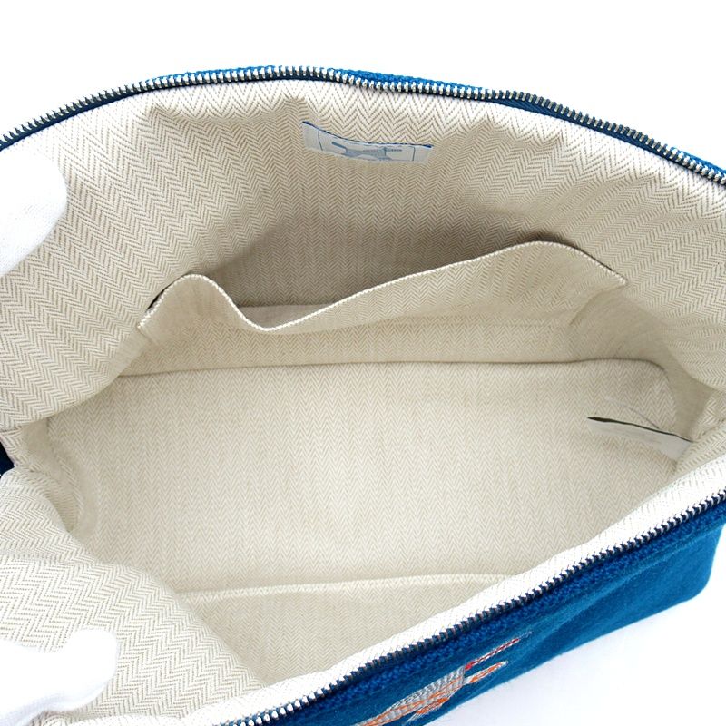Hermes Bolide Pouch GM Animo Natte H103834m 01 Wool Women's Other Bag Blue