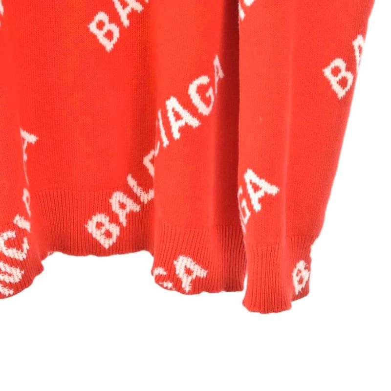 Balenciaga All Over Logo Knit Sweater Long Sleeve S Red 625329 AA