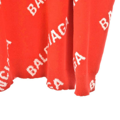 Balenciaga All Over Logo Knit Sweater Long Sleeve S Red 625329 AA