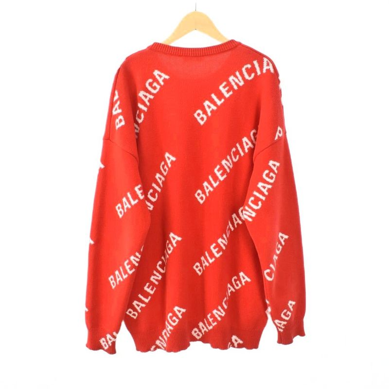 Balenciaga All Over Logo Knit Sweater Long Sleeve S Red 625329 AA
