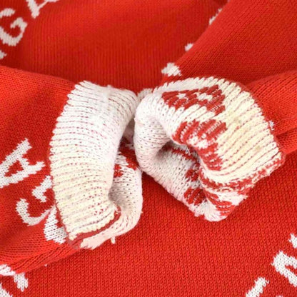 Balenciaga All Over Logo Knit Sweater Long Sleeve S Red 625329 AA