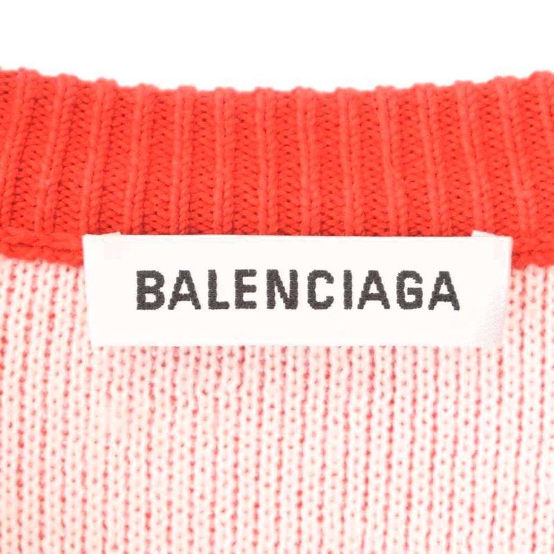 Balenciaga All Over Logo Knit Sweater Long Sleeve S Red 625329 AA